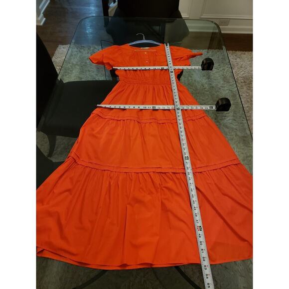 STACCATO Women's Orange Pleated Button Front Short Sleeve Long Maxi Dress Medium - Picture 11 of 16